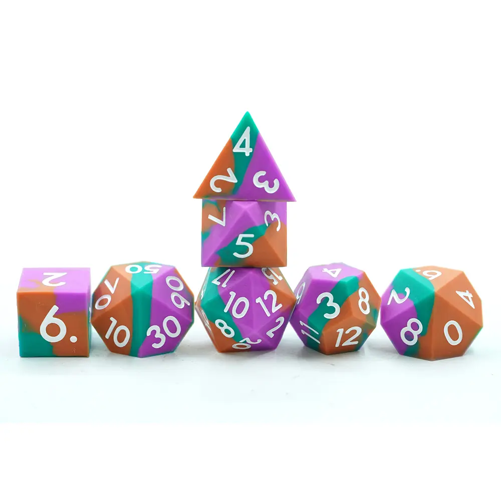 Silicone Dice Set — Orange, Turquoise & Purple