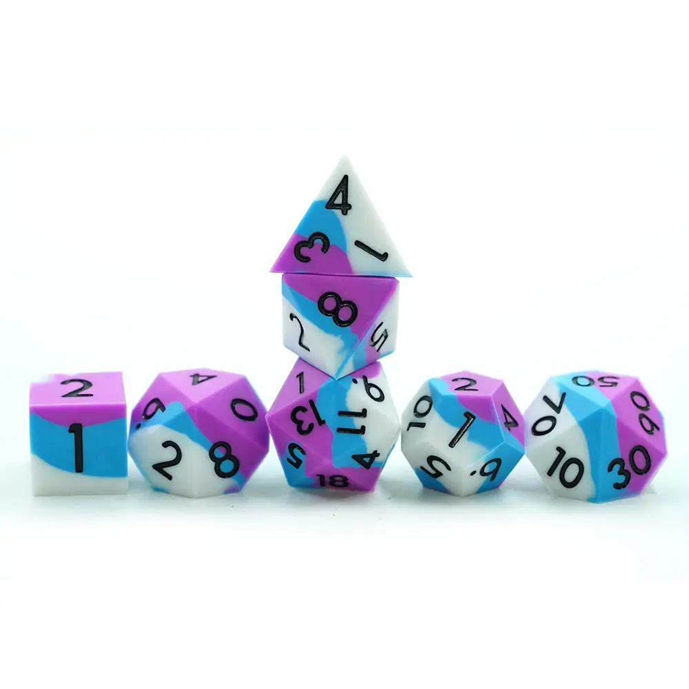 Silicone Dice Set — White, Purple & Blue