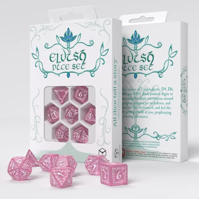 Elven Dice Set — Shimmering pink & White Dice Set