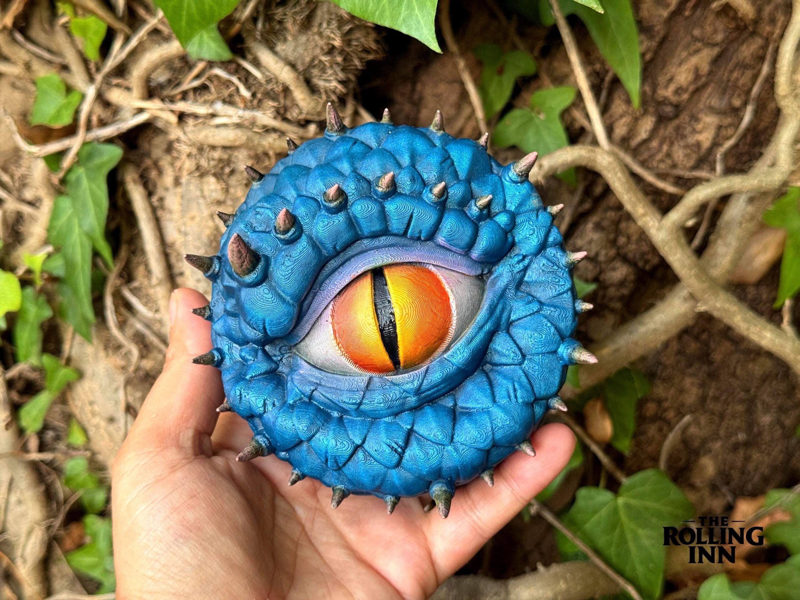 Blue Dragon Eye Dice Vault 3D printed tabletop dice storage with blue dragon eye design